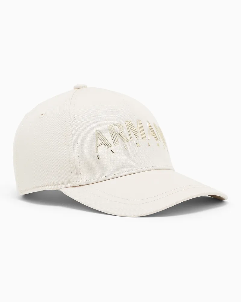 Armani Exchange Cappello da baseball in twill di cotone con logo Beige