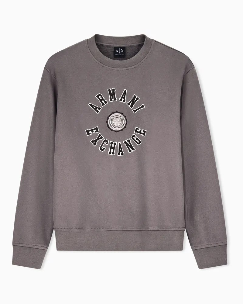 Armani Exchange Felpa girocollo in cotone con logo e bordi a costine Marrone