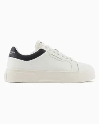 Armani Exchange OFFICIAL STORE Sneakers In Pelle Martellata Con Retro A Contrasto Bianco