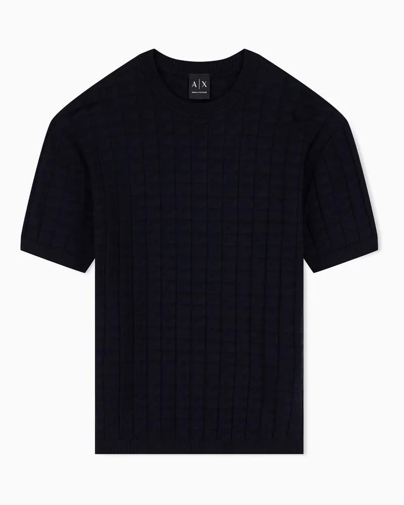Armani Exchange Pullover girocollo in viscosa con lavorazione a griglia Blu