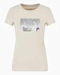 Armani Exchange OFFICIAL STORE T-shirt Slim Fit Con Logo Con Strass Beige