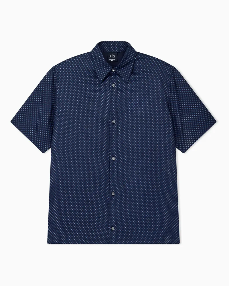 Armani Exchange Camicia over maniche corte in twill di viscosa fantasia Blu