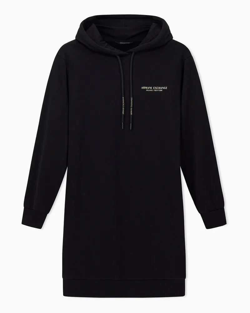 Armani Exchange Abito corto in jersey con cappuccio e coulisse Nero