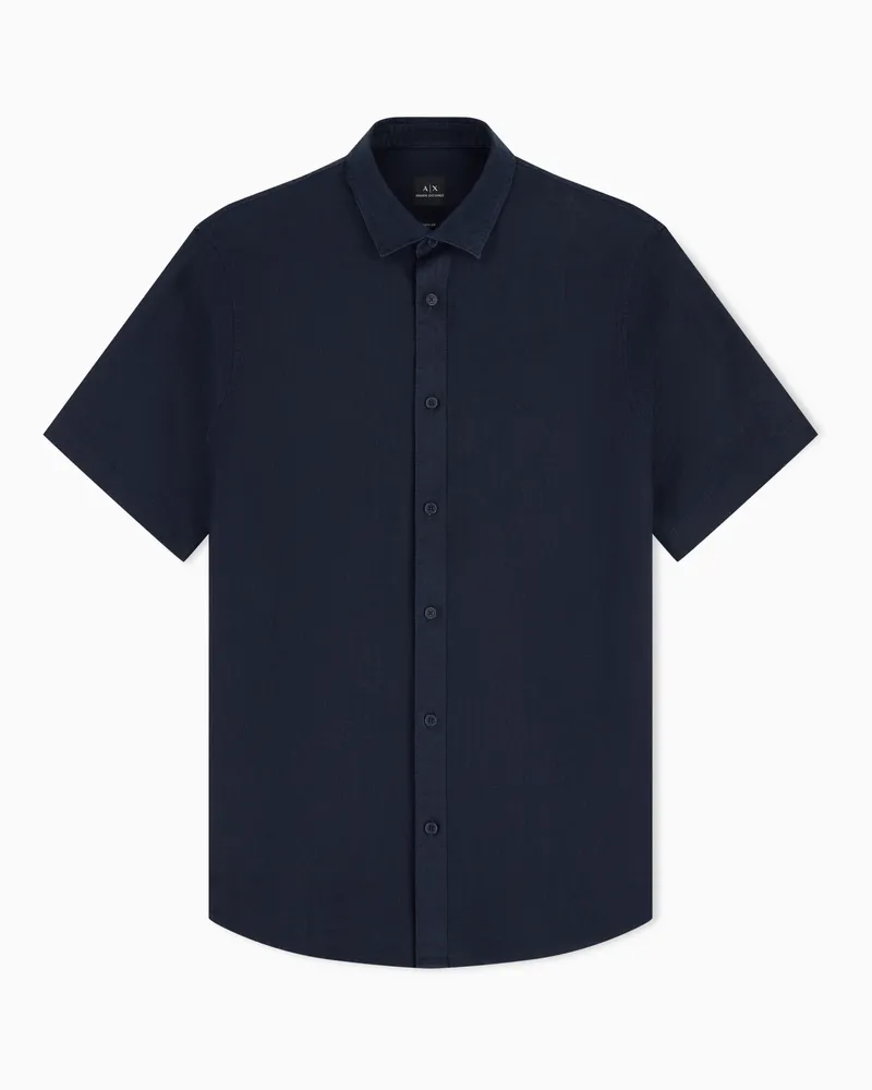 Armani Exchange Camicia in lino a maniche corte Blu