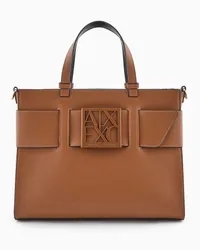 Armani Exchange OFFICIAL STORE Tote Bag Grande Con Doppi Manici E Tracolla Cuoio