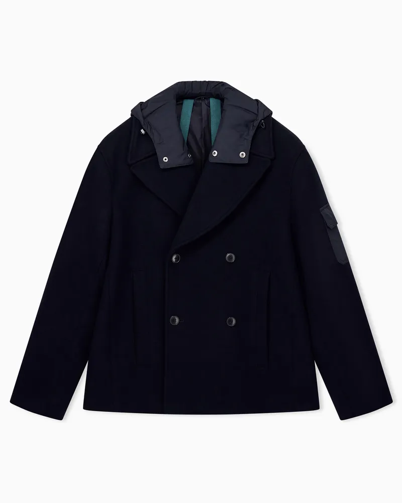 Armani Exchange Giubbino in misto lana vergine con cappuccio Blu