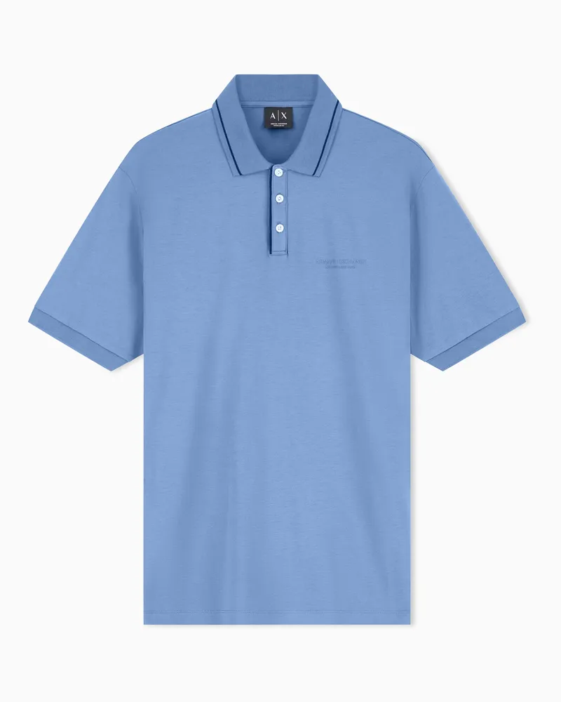 Armani Exchange Polo con logo in jersey di cotone stretch Azzurro