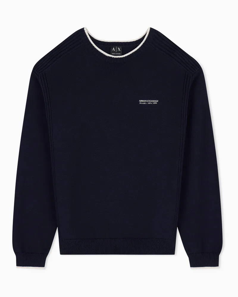 Armani Exchange Pullover girocollo regular fit in misto cotone con logo Blu