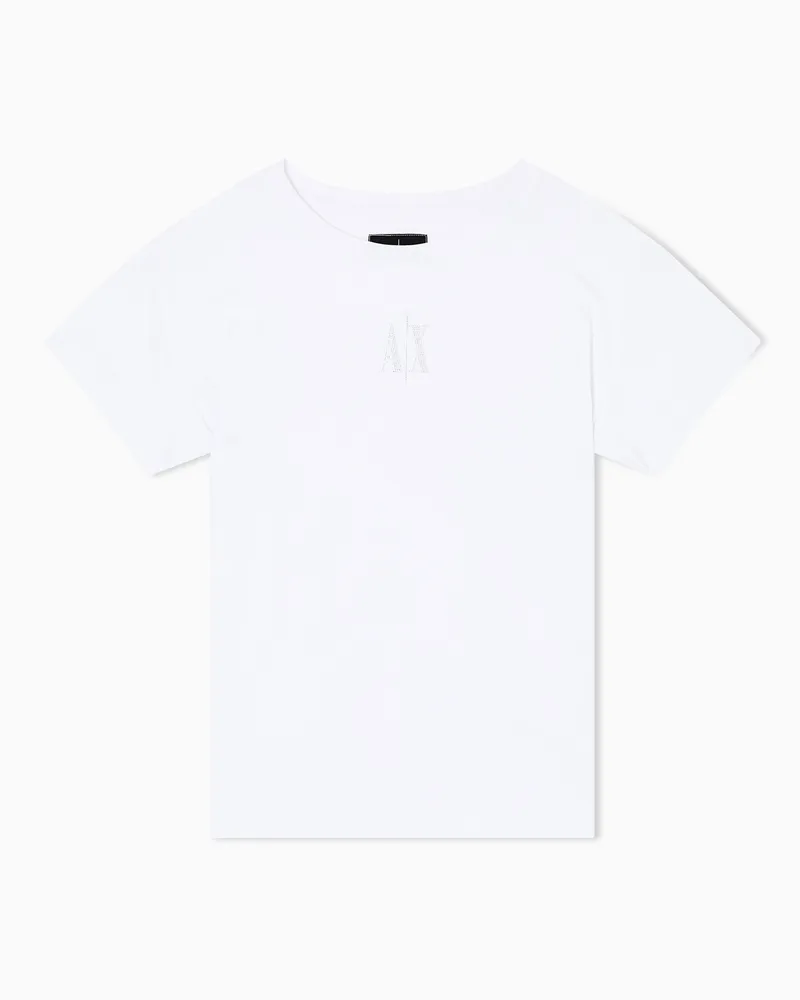 Armani Exchange T-shirt rilassata girocollo in jersey di cotone Icon Bling Bianco