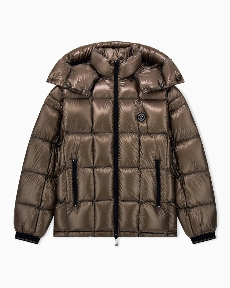 Armani Exchange Piumino lucido con cappuccio e imbottitura in piuma d'anatra Marrone