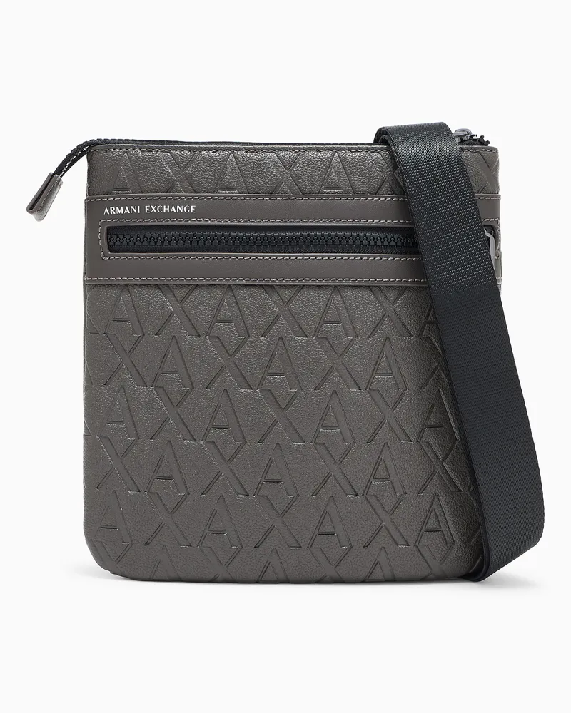 Armani Exchange Borsa a tracolla in ecopelle con texture logo Marrone