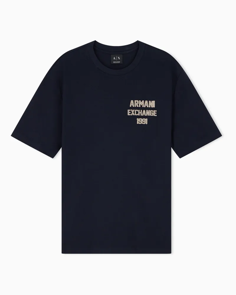 Armani Exchange T-shirt regular fit in jersey di cotone con logo Blu