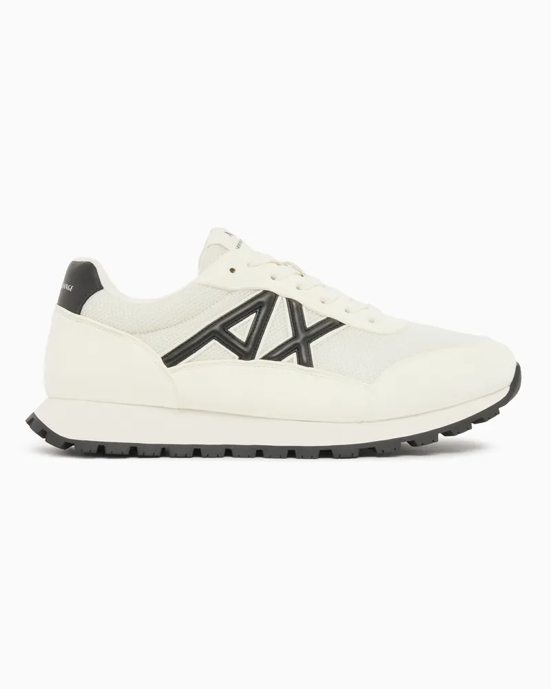 Armani Exchange Sneaker bassa in mesh e camoscio con maxi logo Bianco