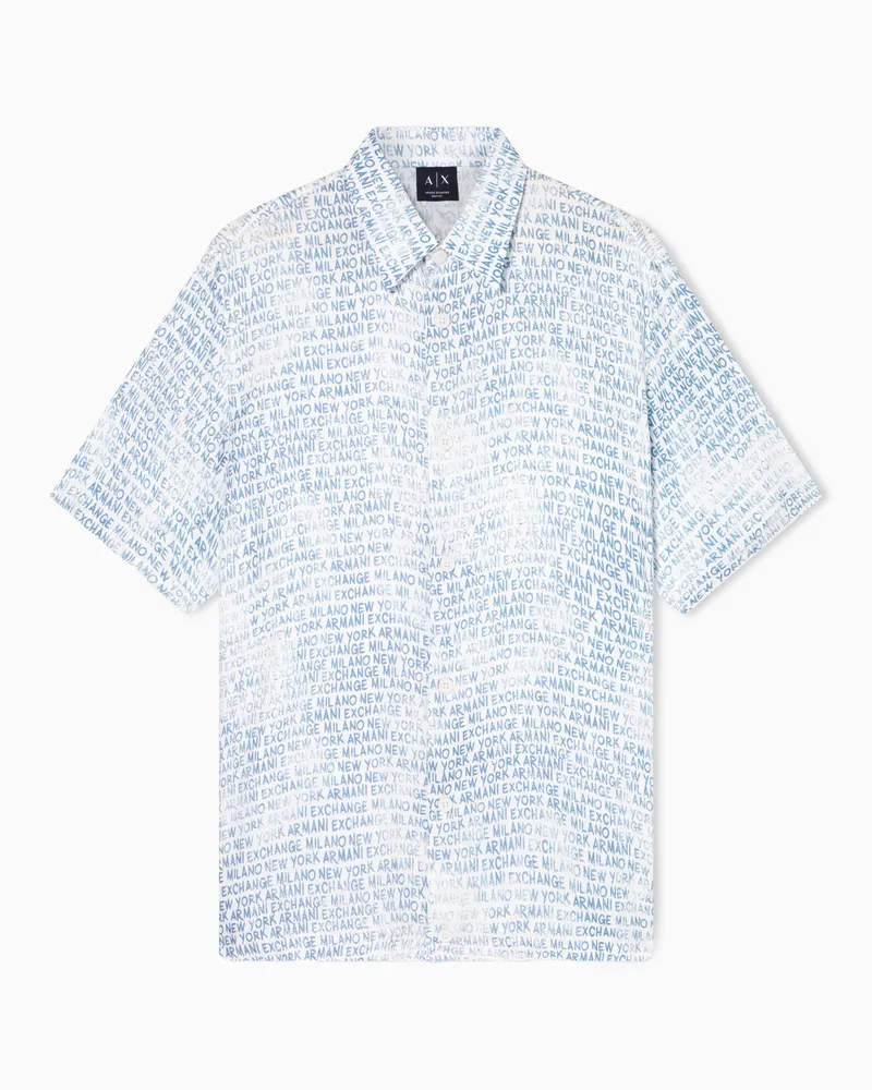 Armani Exchange Camicia in Twill di Viscosa Azzurro