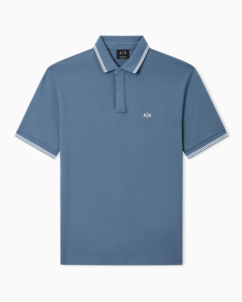 Armani Exchange Polo in Piquet Stretch con profili a contrasto Azzurro