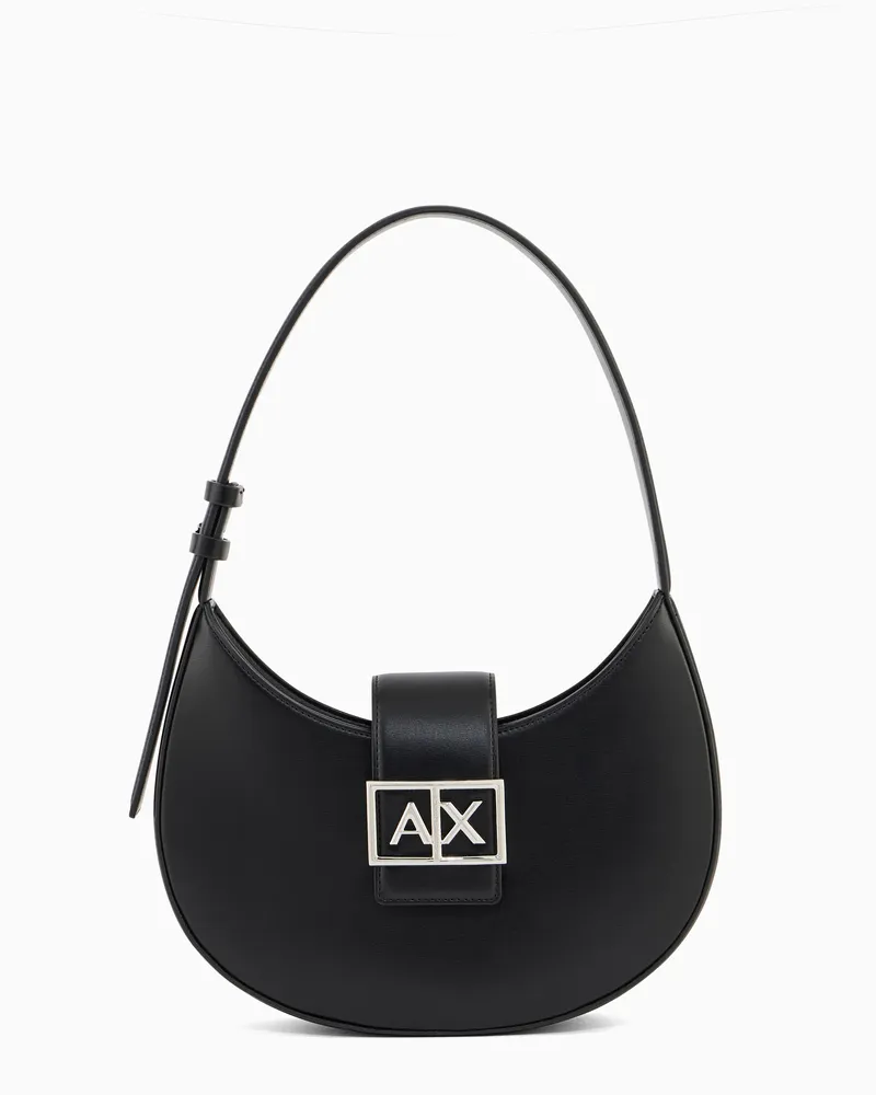 Armani Exchange Borsa hobo con fibbia logo Nero