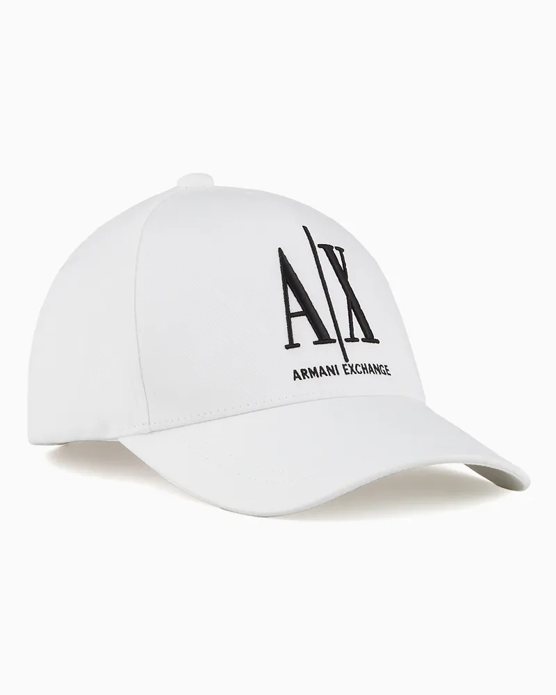 Armani Exchange Cappello da pesca in cotone con visiera e logo ricamato Icon Bianco
