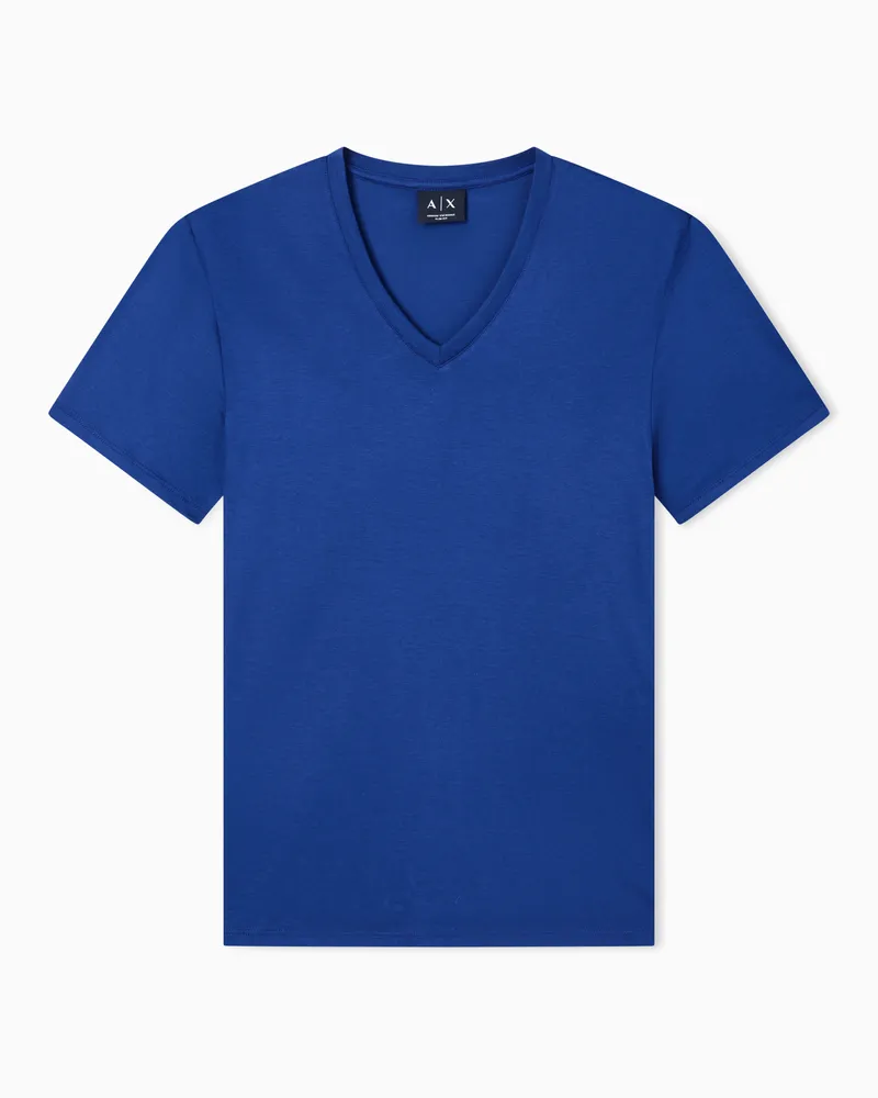 Armani Exchange T-shirt in cotone Pima slim fit scollo a V Blu