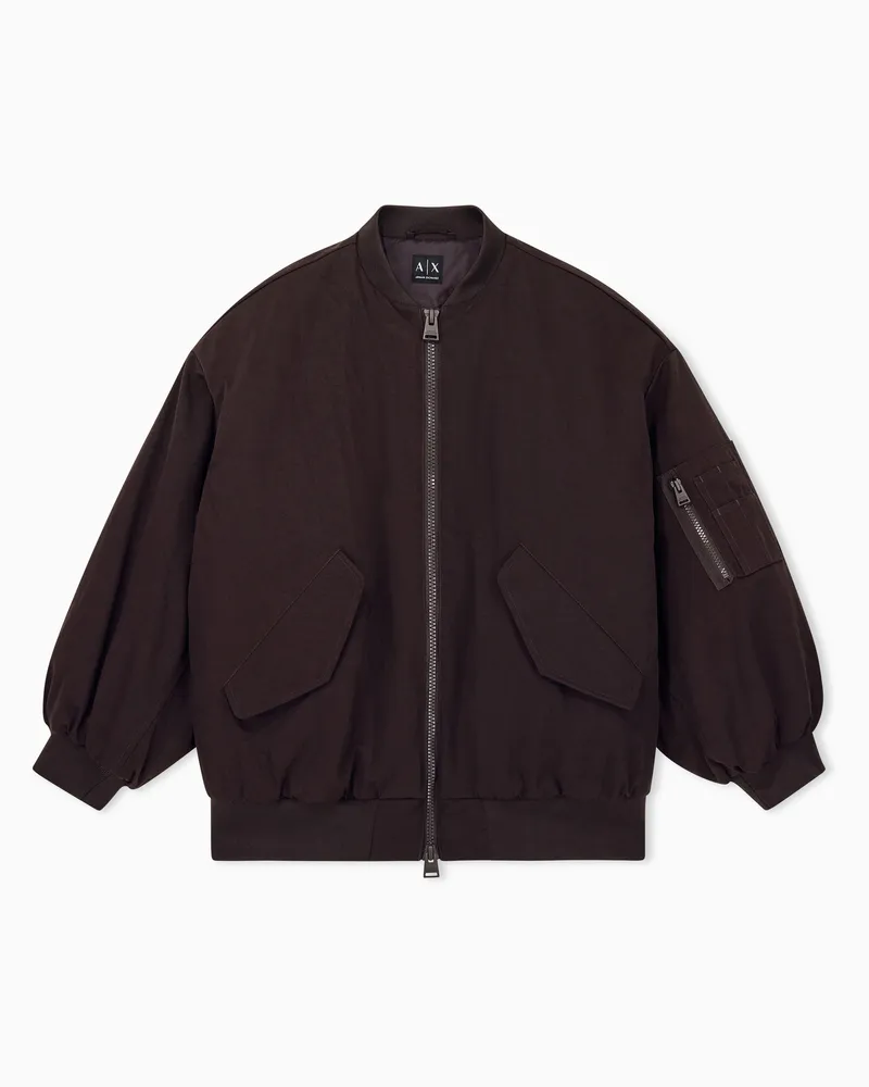 Armani Exchange Bomber Crossover in twill con logo posteriore a rilievo Marrone