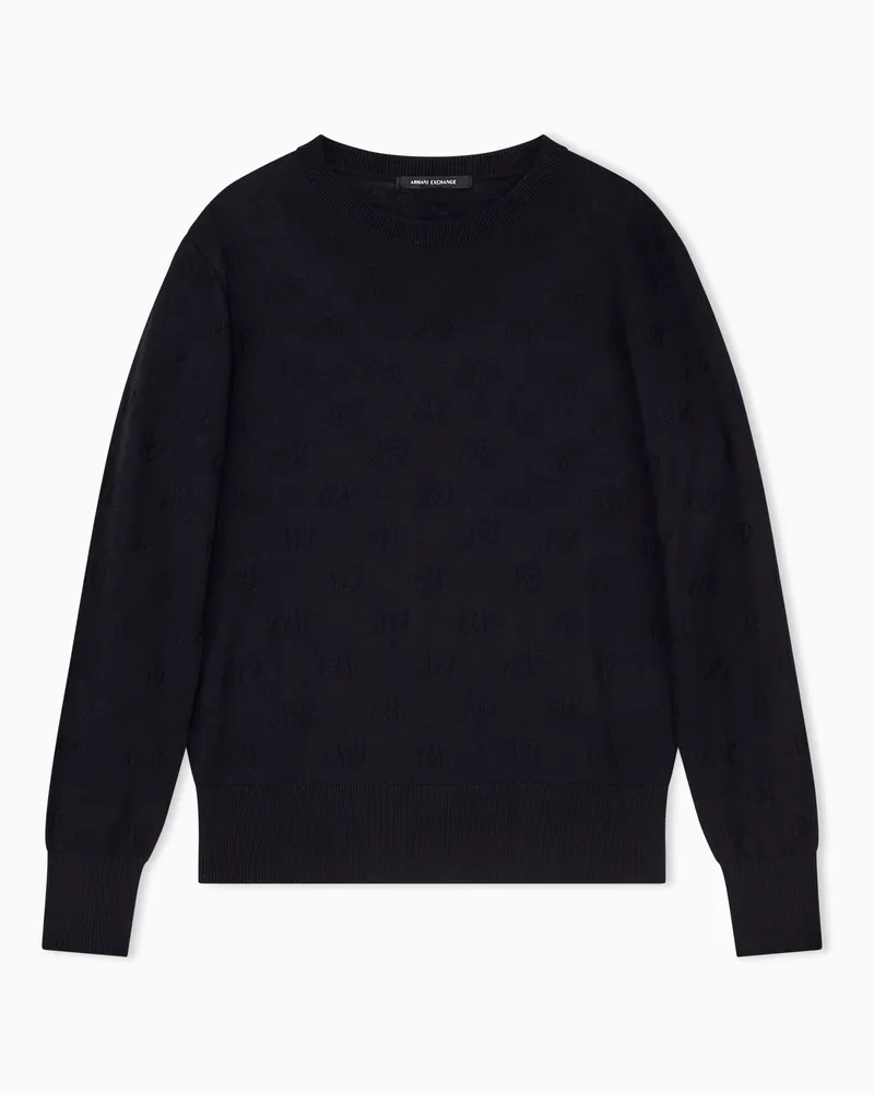 Armani Exchange Pullover girocollo in viscosa e cotone con motivo a rilievo Nero