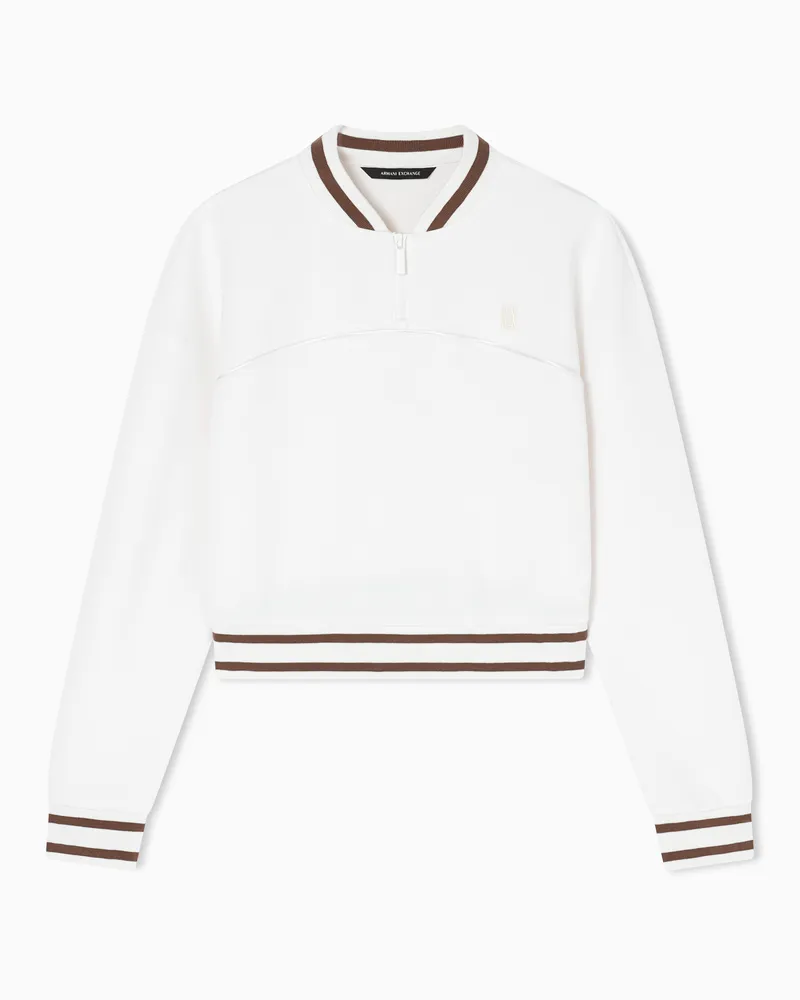 Armani Exchange Felpa cropped con zip e profili a contrasto Bianco