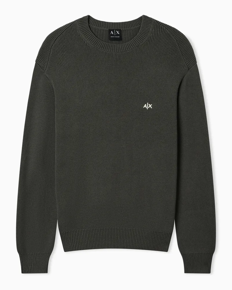 Armani Exchange Maglione girocollo con logo ricamato Grigio