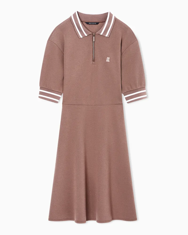 Armani Exchange Abito Corto Piquet Stretch con profili a contrasto Marrone