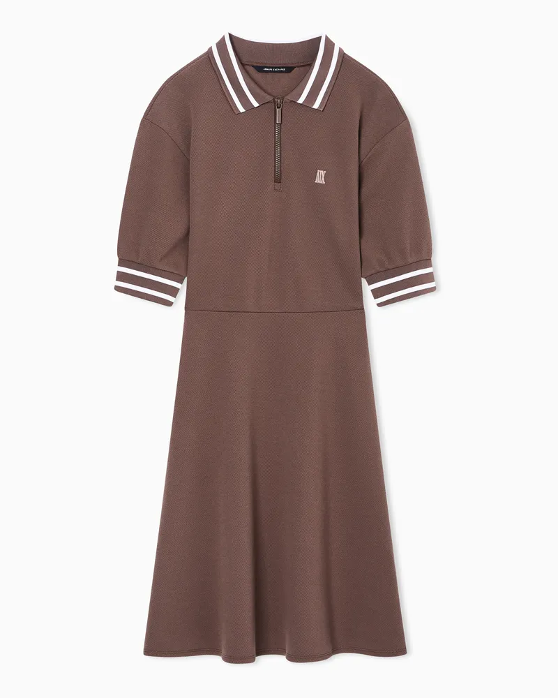 Armani Exchange Abito Corto Piquet Stretch con profili a contrasto Marrone
