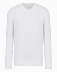 Armani Exchange OFFICIAL STORE T-shirt In Cotone Pima A Maniche Lunghe Con Scollo A V Bianco