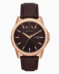 Armani Exchange OFFICIAL STORE Orologio In Pelle Marrone A Tre Lancette Con Datario E Giorno Fantasia