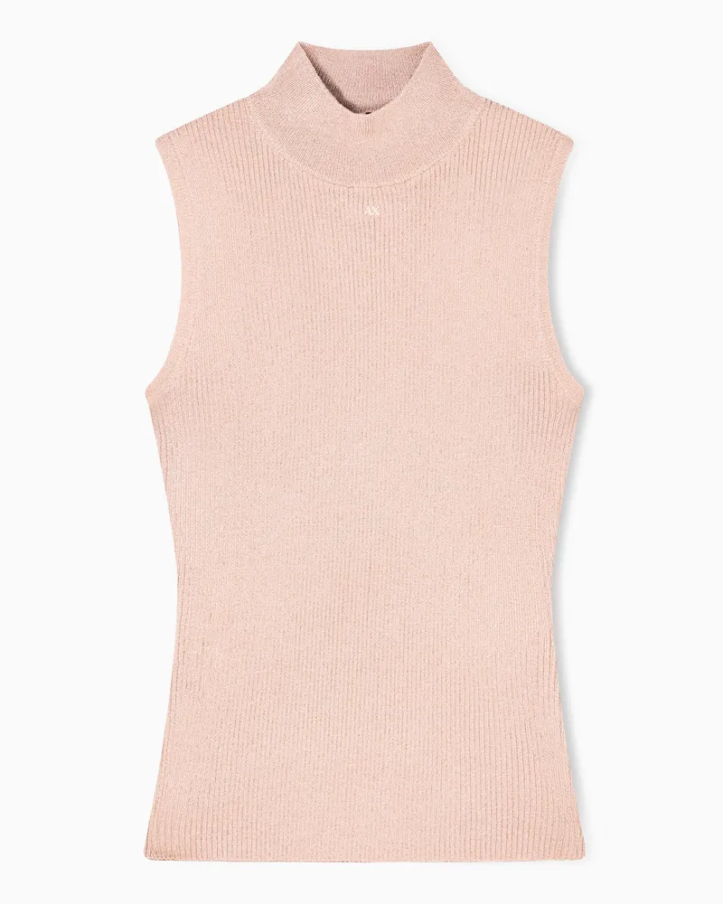 Armani Exchange Top in filato lurex collo alto Beige