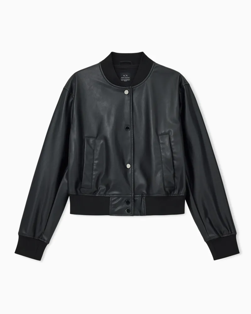 Armani Exchange Giacca bomber ecopelle con bordi a coste Nero