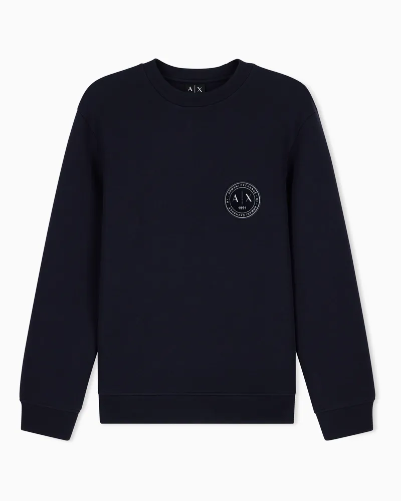 Armani Exchange Felpa girocollo in piquet stretch con patch logo circolare Blu