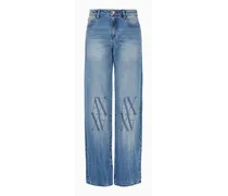 OFFICIAL STORE Jeans Relaxed Fit In Denim Rigido Con Monogram Ricamato