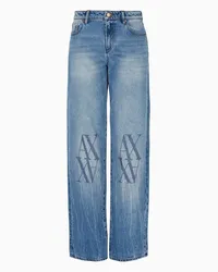 Armani Exchange OFFICIAL STORE Jeans Relaxed Fit In Denim Rigido Con Monogram Ricamato Blu