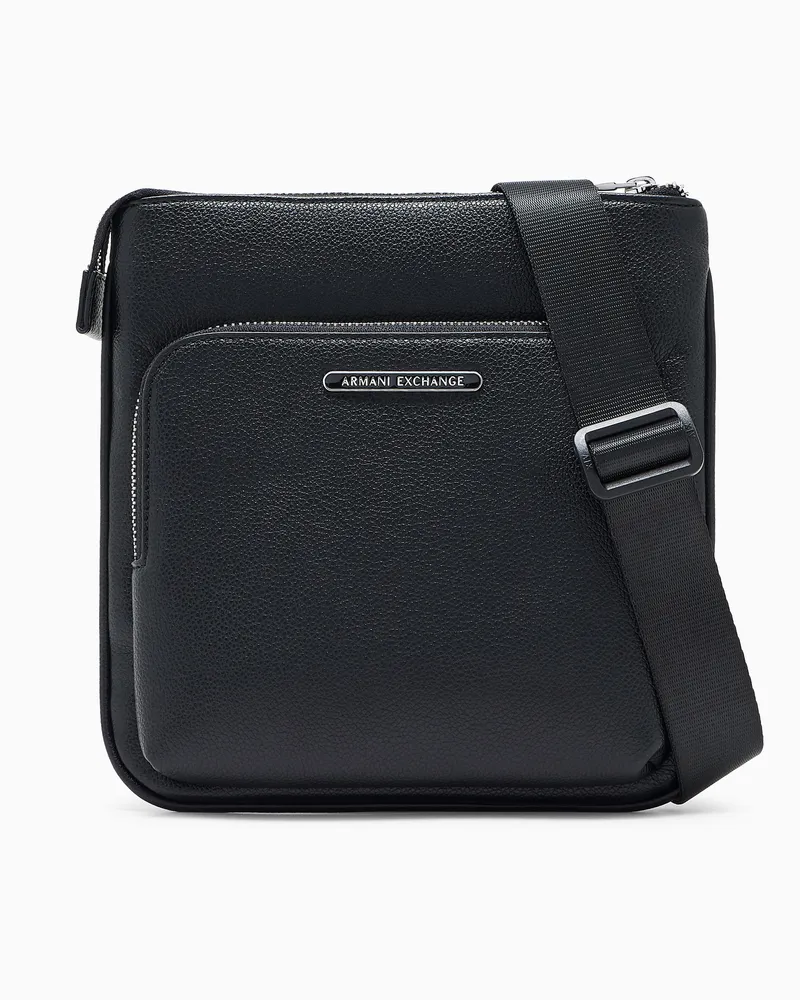 Armani Exchange Borsa piatta a tracolla con zip e tasca frontale Nero
