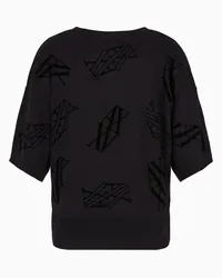 Armani Exchange OFFICIAL STORE Maglia In Misto Cotone E Seta Con Monogram Floccato Asv Nero