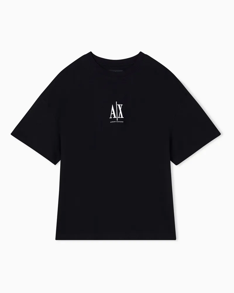 Armani Exchange T-shirt fit relaxed in cotone con logo Icon Embroidery Nero