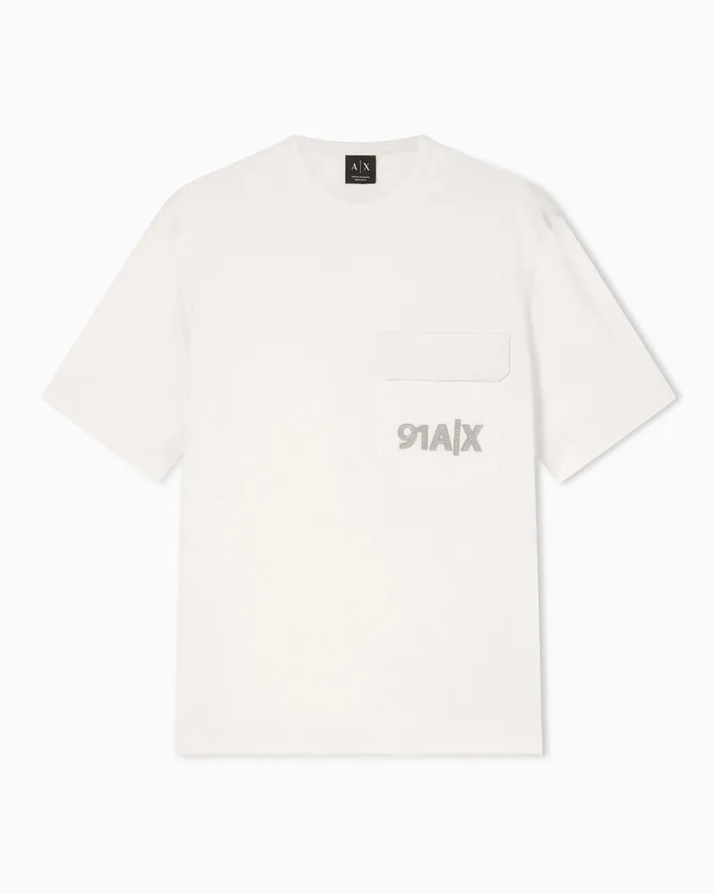 Armani Exchange T-shirt regular fit con tasca 1991 Bianco