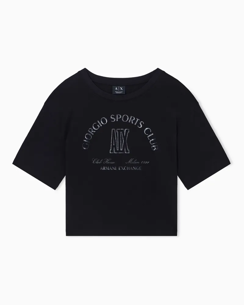 Armani Exchange T-shirt cropped in jersey di cotone Nero