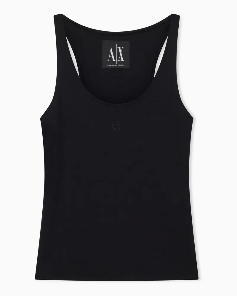 Armani Exchange Tank top in tessuto tecnico dal fit aderente Icon Embroidery Nero