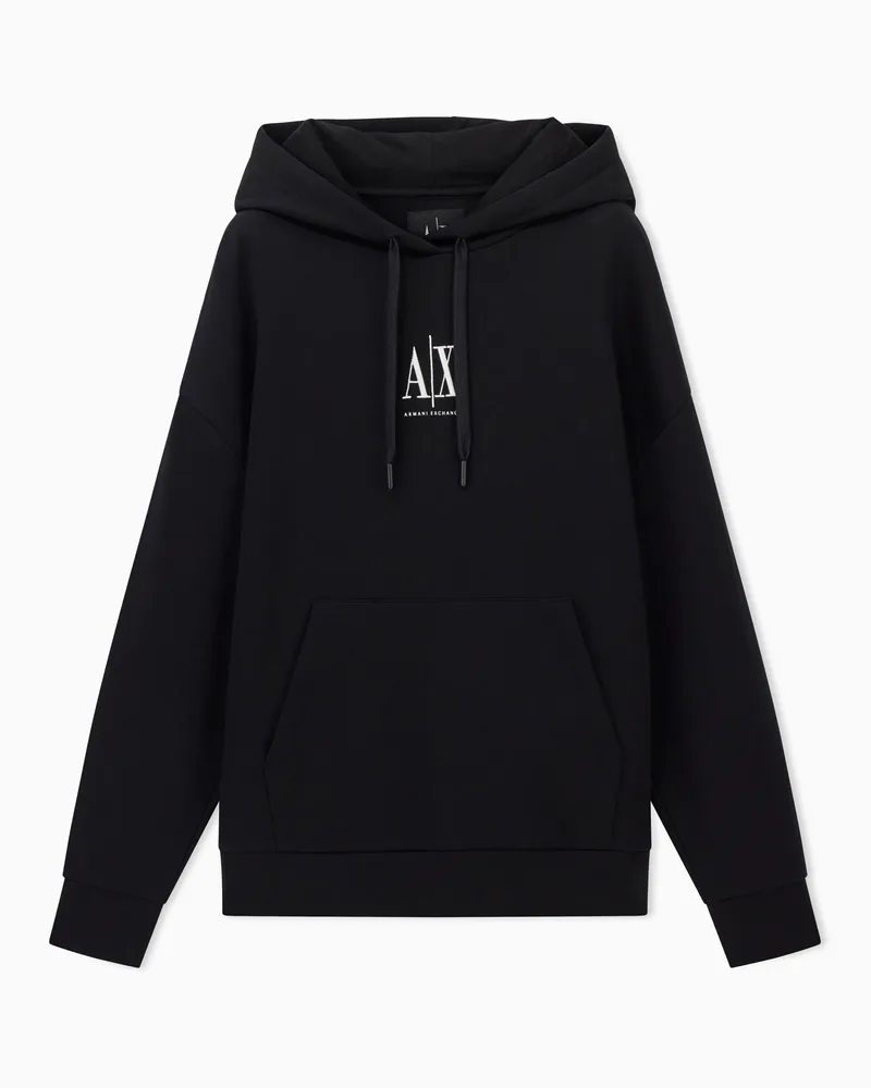 Armani Exchange Felpa over con cappuccio e coulisse in cotone stretch Nero