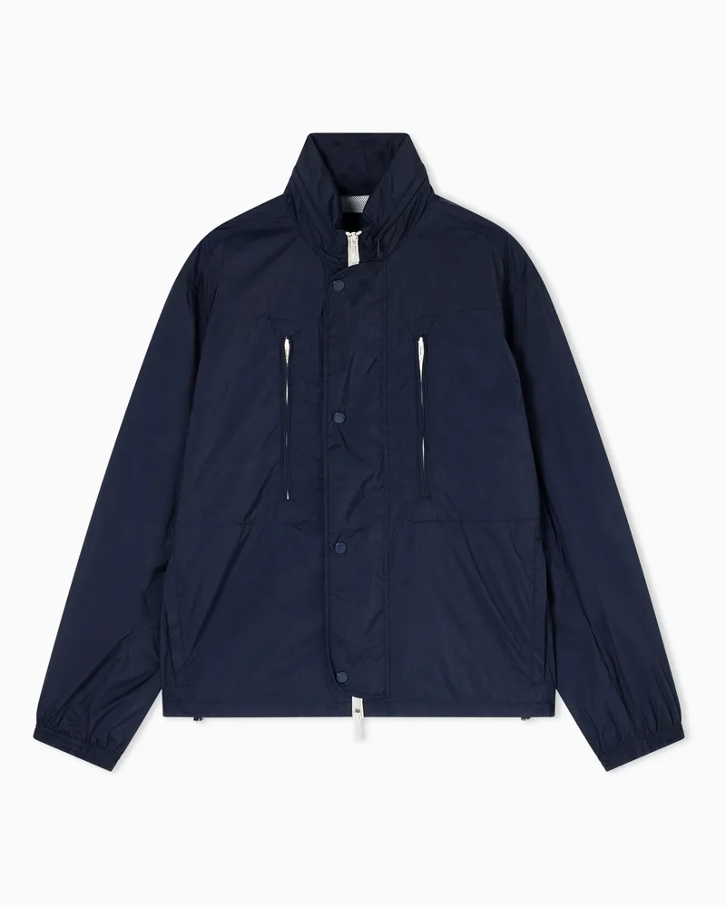 Armani Exchange Blouson in Nylon Ultraleggero con Dettagli Tecnici Blu