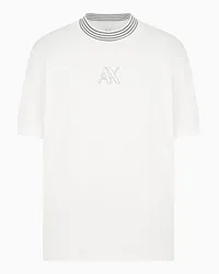 Armani Exchange OFFICIAL STORE T-shirt Regular Fit Con Girocollo A Righe In Cotone Mercerizzato Asv Bianco