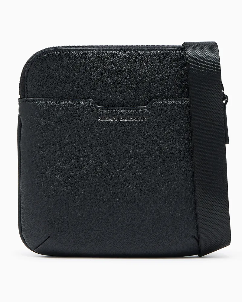 Armani Exchange Borsa a tracolla testurizzata con logo e chiusura con zip Nero