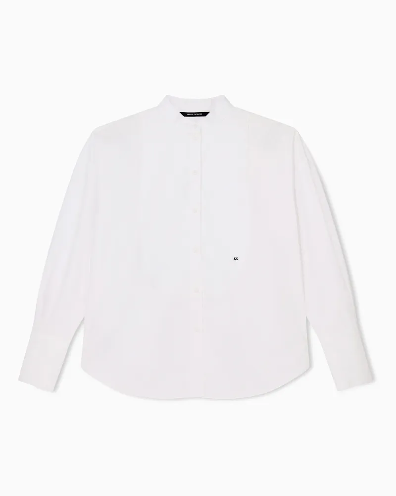Armani Exchange Camicia over in popeline di cotone con collo alla coreana Bianco