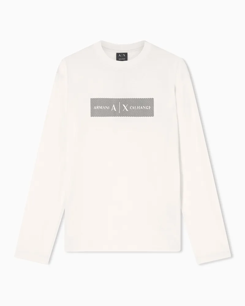 Armani Exchange T-shirt a Maniche Lunghe con banda logo Bianco