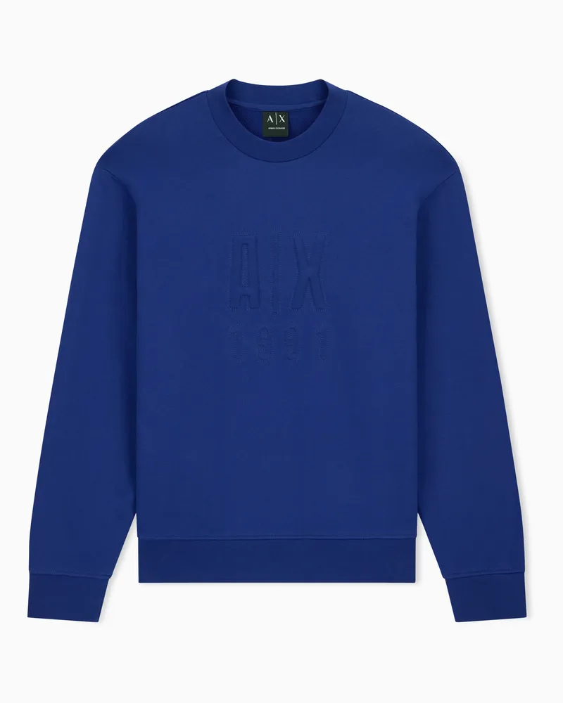 Armani Exchange Felpa regular fit in cotone french terry Azzurro