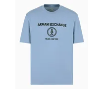 Armani Exchange OFFICIAL STORE T-shirt Regular Fit Con Ricamo Milano New York Azzurro