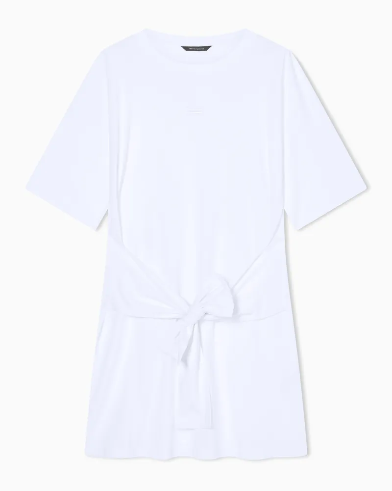 Armani Exchange Abito Corto in Jersey di Cotone con nodo laterale Bianco